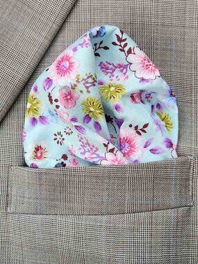 Gascoigne Hand Stitched Pocket Square Blue Pink Green Cotton Men's